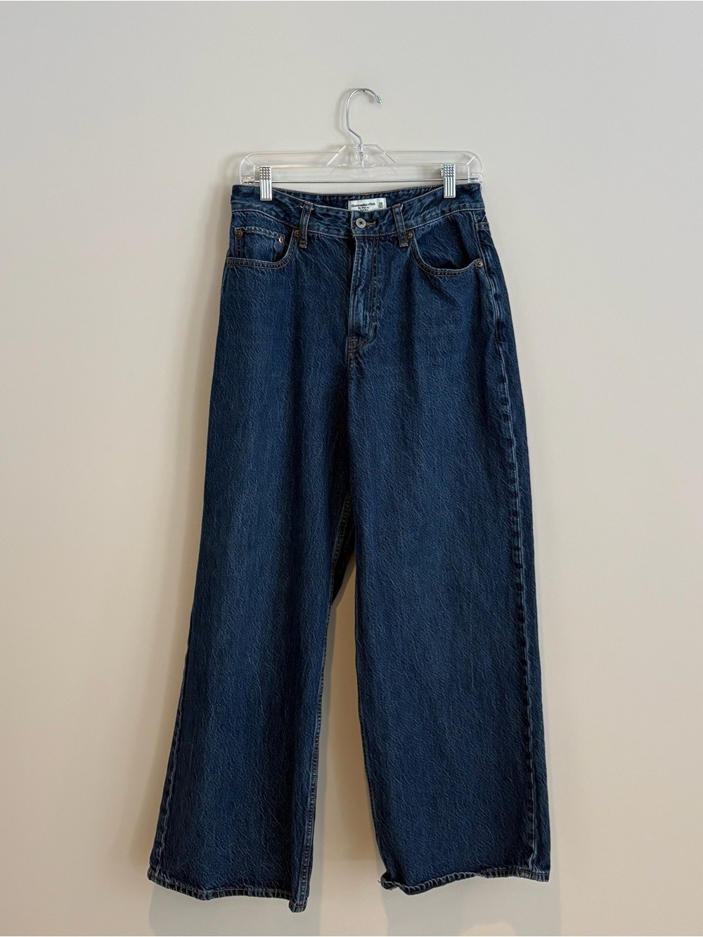 Abercrombie & Fitch Dark Blue High Rise Wide-Leg Curve Love Jeans Size 28